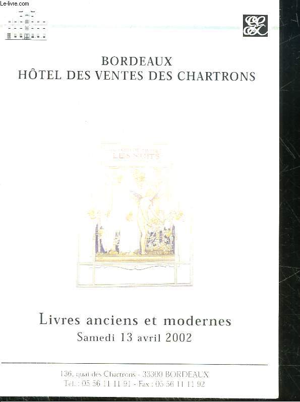 1 CATALOGUE DE VENTE AUX ENCHERES - LIVRES ANCIENS ET MODERNES