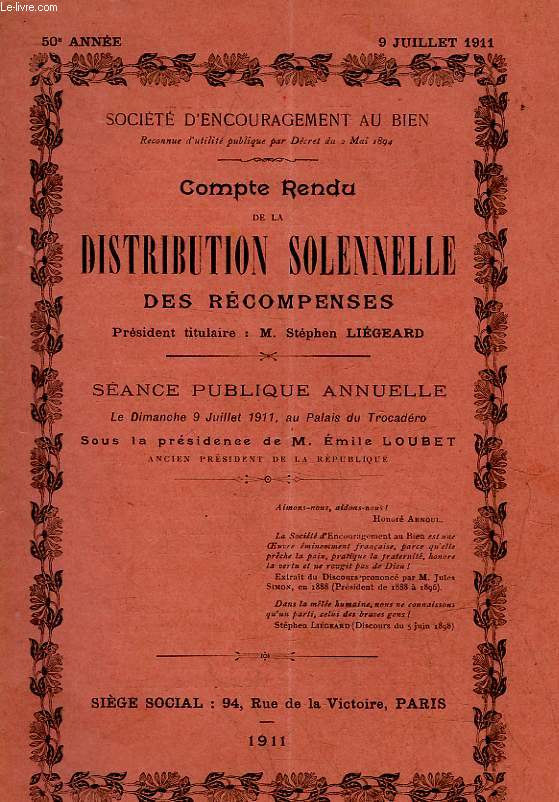 COMPTE RENDU DE LA DISTRIBUTION SOLENNELLE DES RECOMPENSES - 50 ANNEE