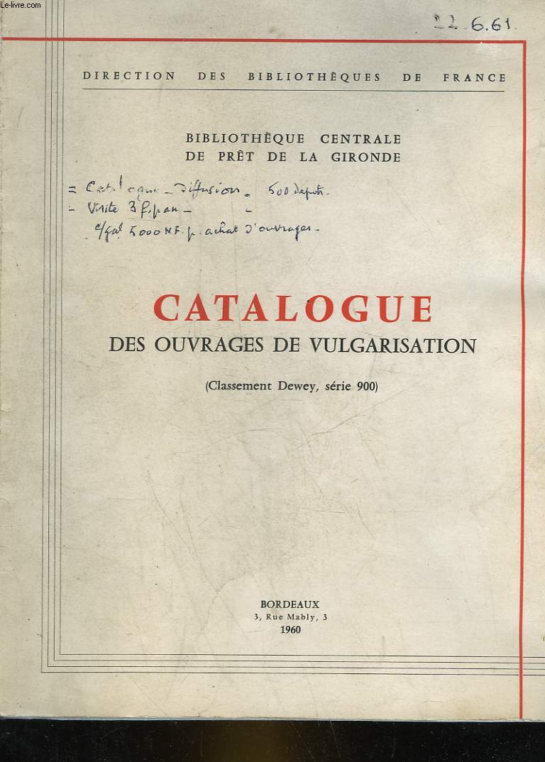 CATALOGUE DES OUVRAGES DE VULGARISATION
