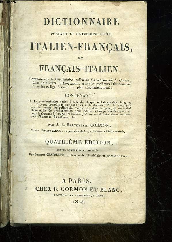 DICTIONNAIRE PORTATIF ET DE PRONONCIATION ITALIEN-FRANCAIS ET FRANCAIS-ITALIEN