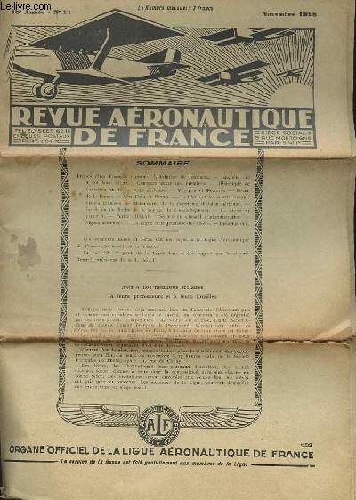 REVUE AERONAUTIQUE DE FRANCE - 18 ANNEE - N11