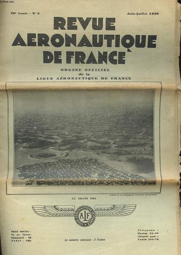 REVUE AERONAUTIQUE DE FRANCE - 20 ANNEE - N6