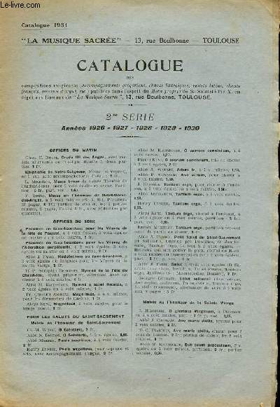 CATALOGUE - LA MUSIQUE SACREE - CATALOGUE 1931 - 30 ANNEE - N5 - 6