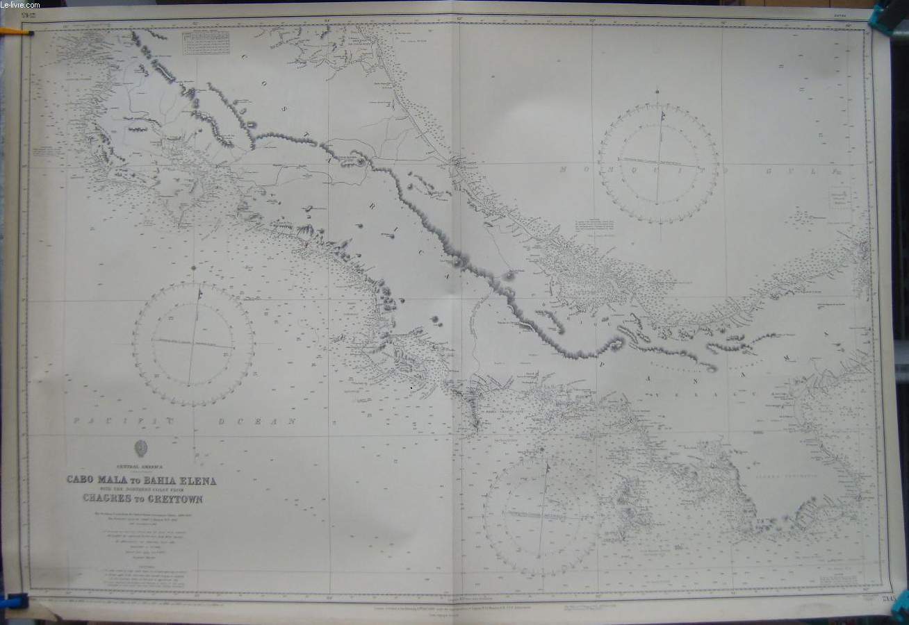 1 CARTE MARITIME EN NOIR ET BLANC - CENTRAL AFRIQUE - CABO MALA TO BAHIA ELENA WITH THE NORTHERN COAST FROM CHAGRES TO GREYTOWN - CARTE N2145