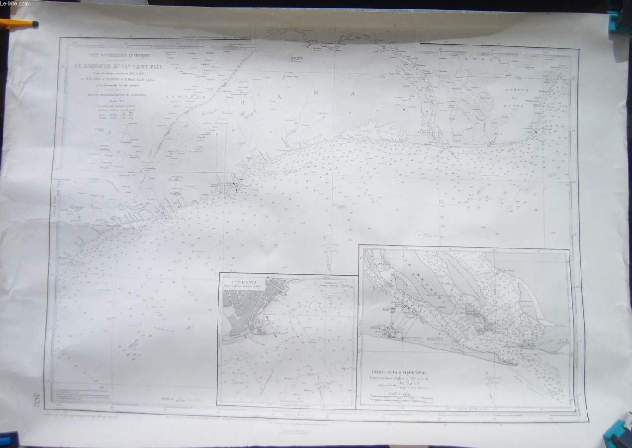 1 CARTE MARITIME EN NOIR ET BLANC - COTE OCCIDENTALE D'AFRIQUE - DE BARRACOE AU CAP ST PAUL d'aprs les travaux xcuts en 1836 et 1838 - CARTE N2632