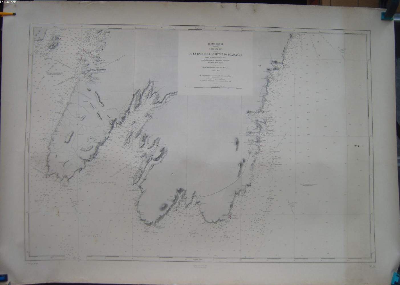 1 CARTE MARITIME EN NOIR ET BLANC - TERRE NEUVE - COTE SUD-EST - DE LABAIE BULL AU HAVRE DE PLAISANCE d'aprs les travaux excuts en 1863 - CARTE N3513