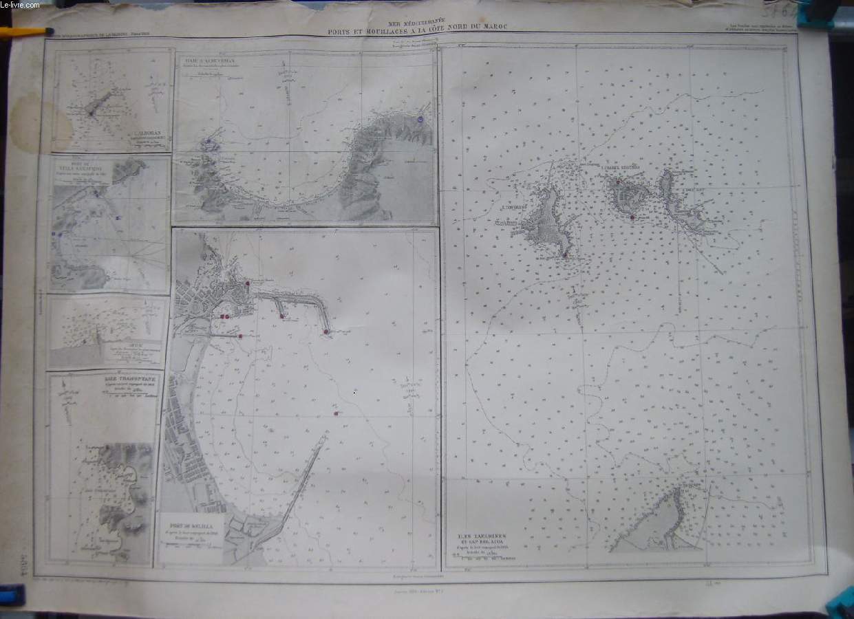 1 CARTE MARITIME EN NOIR ET BLANC - MER MEDITERRANNEE - PORT ET MOUILLAGE DE LA COTE NORD DU MAROC - CARTE N5864