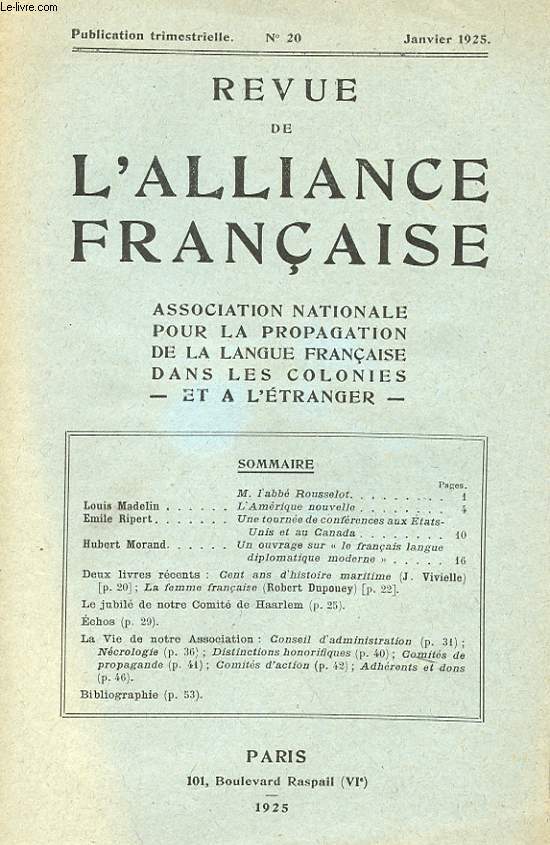 REVUE DE L'ALIANCE FRANCAISE - N20