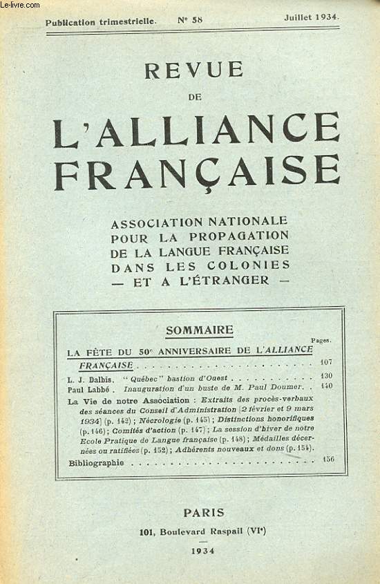 REVUE DE L'ALIANCE FRANCAISE - N58