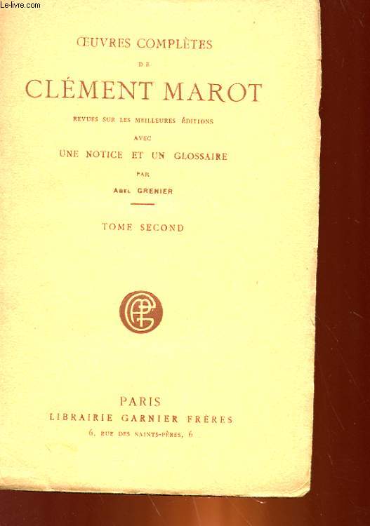 OEUVRES COMPLETES DE CLEMENT MAROT - TOME 2