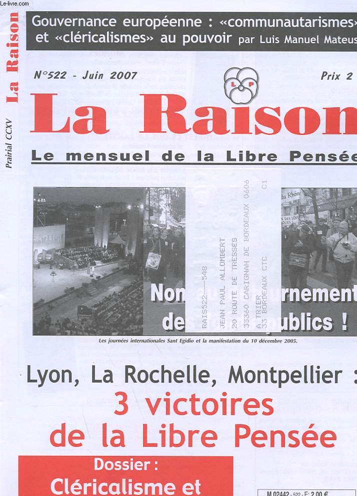 LA RAISON - N522 - LYON, LA ROCHELLE, MONTPELLIER
