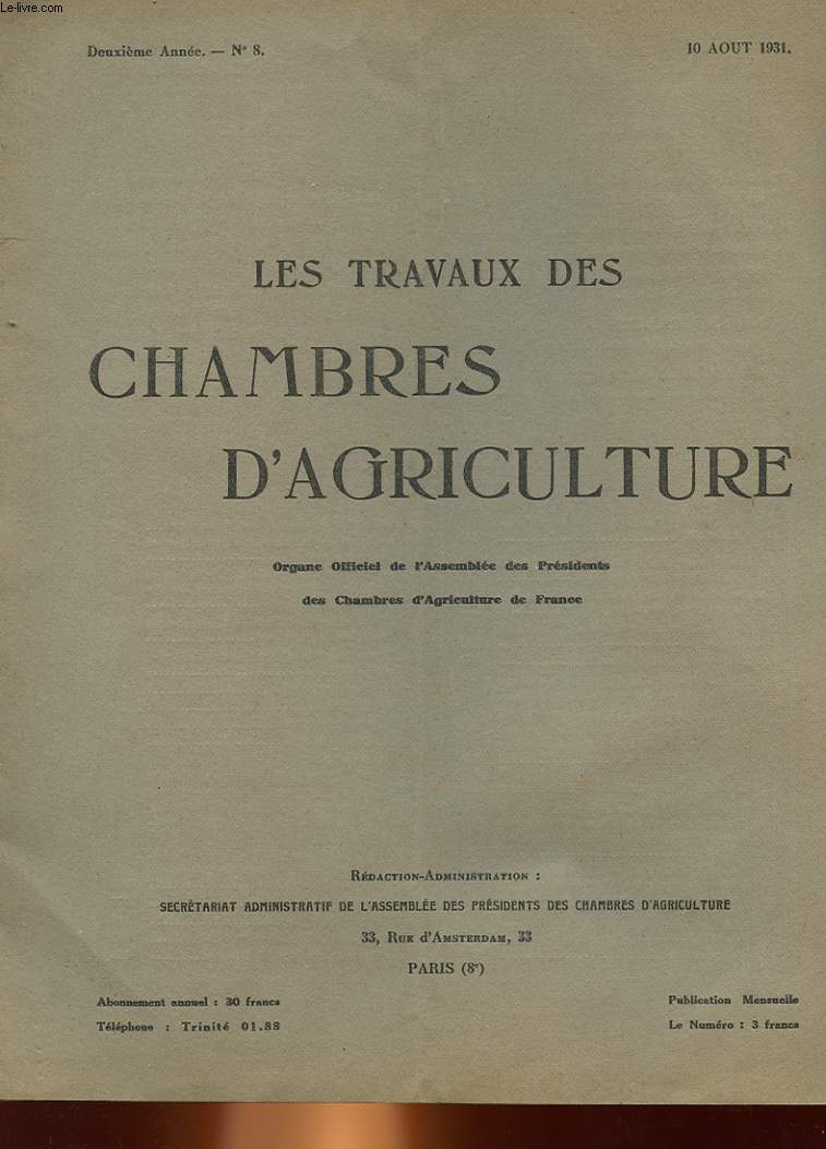 LES TRAVAUX DES CHAMBRES D'AGRICULTURE - 2 ANNEE - N8