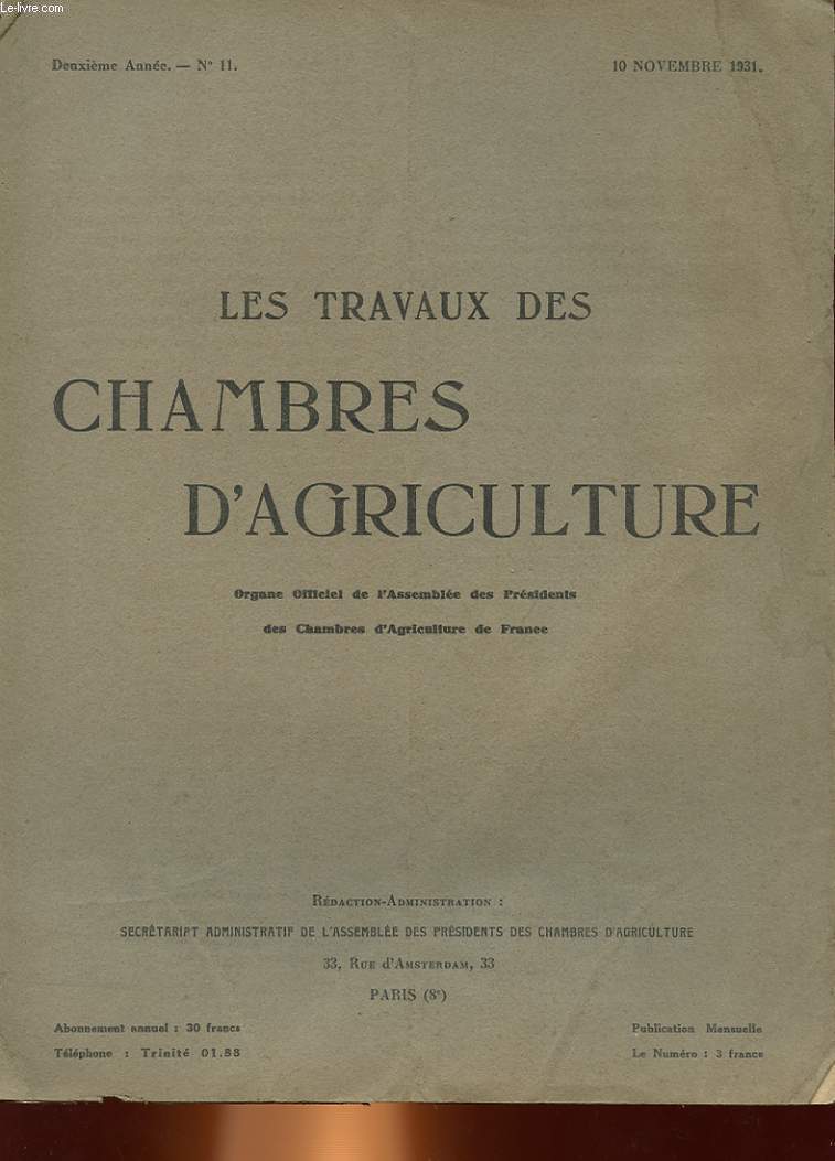 LES TRAVAUX DES CHAMBRES D'AGRICULTURE - 2 ANNEE - N11
