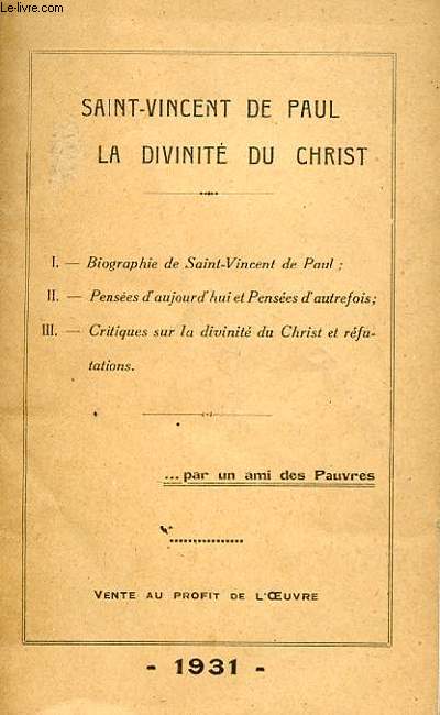 SAINT VINCENT DE PAUL - LA DIVINITE DU CHRIST