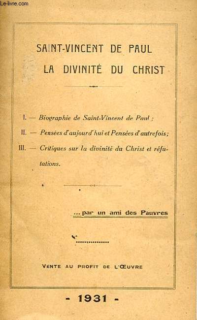 SAINT VINCENT DE PAUL - LA DIVINITE DU CHRIST