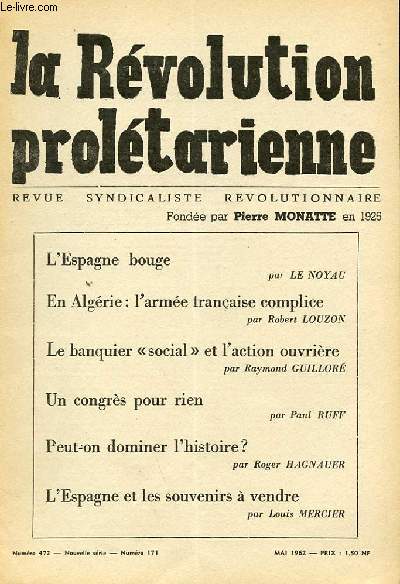 LA REVOLUTION PROLETARIENNE - REVUE SYNDICALISTE REVOLUTIONNAIRE N 472