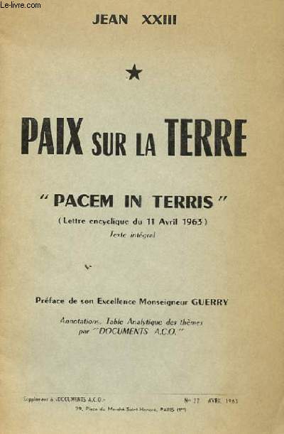 PAIX SUR LA TERRE - SUPPLEMENT A 