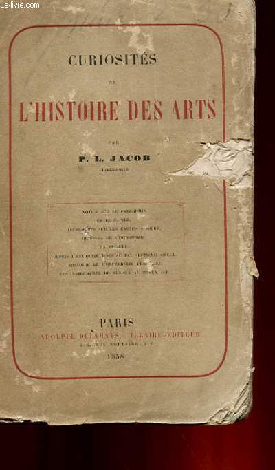 CURIOSITES DE L'HISTOIRE DES ARTS