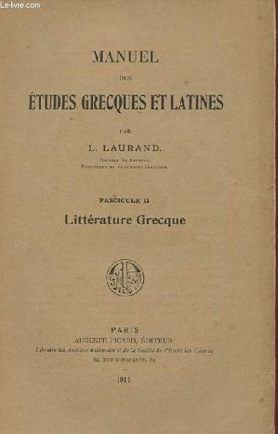 MANUEL DES ETUDES GRECQUES ET LATINES