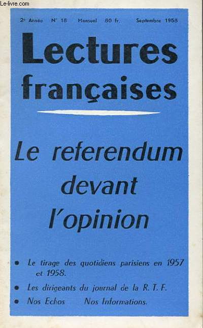 LECTURES FRANCAISE N 18 - LE REFERENDUM DEVANT L'OPINION