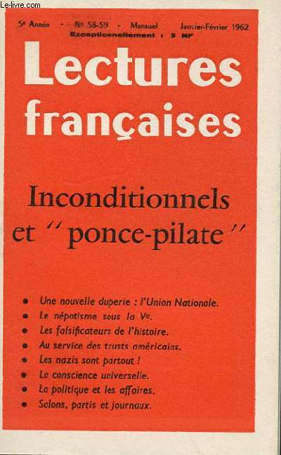 LECTURES FRANCAISE N58-59 - INCONDITIONNELS ET 