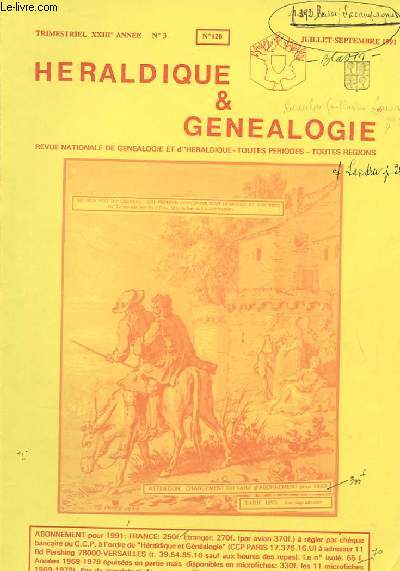 REVUE NATIONALE D'HERALDIQUE ET DE GENEALOGIE XXIII  ANNEE - N 3 - N 120