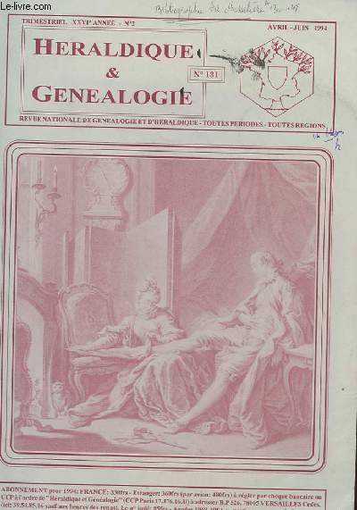 REVUE NATIONALE D'HERALDIQUE ET DE GENEALOGIE - XXVI ANNEE - N 2 - N 131