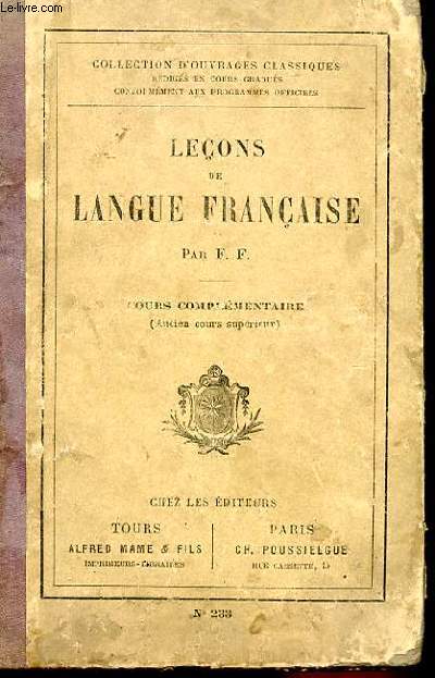 LECONS DE LANGUE FRANCAISE - COURS COMPELMENTAIRE (ANCIEN COURS SUPERIEUR)