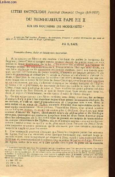 DU BIENHEUREUX PAPE PIE X SUR LES DOCTRINES DES MODERNISTES