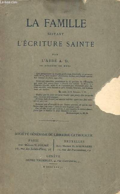 LA FAMILLE SUIVANT L'ECRITURE SAINTE