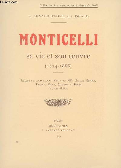 MONTICELLI, SA VIE SON OEUVRE (1824-1886)