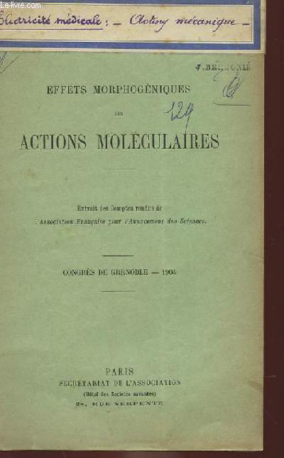 EFFETS MORPHOGENIQUES DES ACTION SMOLECULAIRES - EXTRAIT DES COMPTE RENDUS DE L'ASSOCIATION FRANCAISE POUR L'AVANCEMENT DES SCIENCES