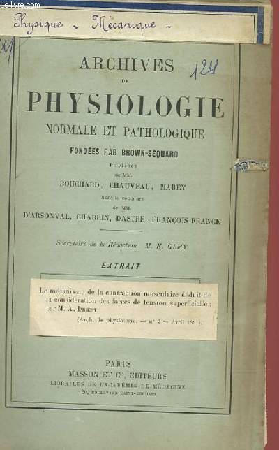 ARCHIVES DE PHYSIOLOGIE NORMALE ET PATHOLOGIQUE FONDEES PAR BROWN-SEQUARD - EXTRAIT