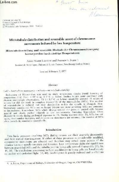 MICROTUBULEDISTRIBUTION AND REVERSIBLE ARREST OF CHROMOSOME MOVEMENTS INDUCED BY LOW TEMPERATURE