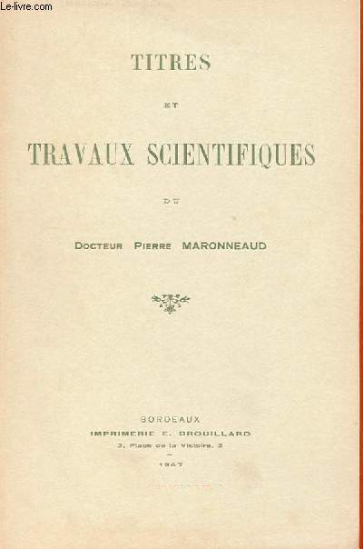 TITRES ET TRAVAUX SCIENTIFIQUES