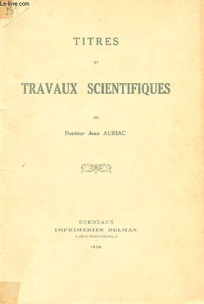 TITRES ET TRAVAUX SCIENTIFIQUES