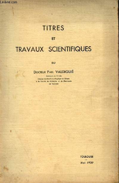 TITRES ET TRAVAUX SCIENTIFIQUES