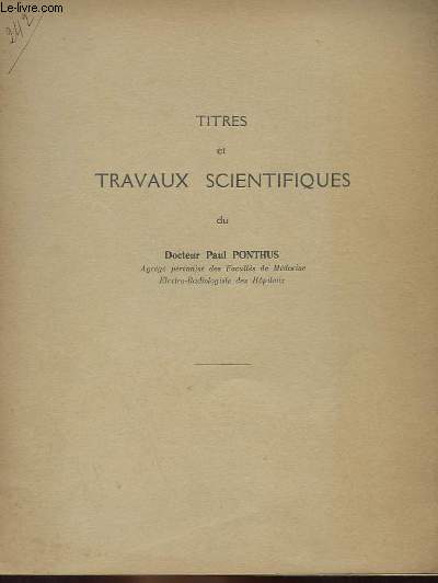 TITRES ET TRAVAUX SCIENTIFIQUES