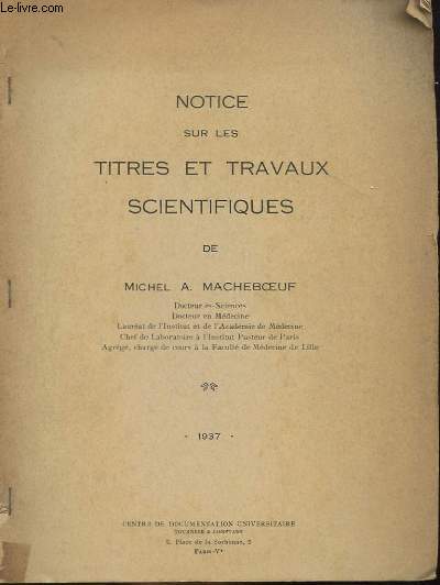 NOTICE SUR LES TITRES ET TRAVAUX SCIENTIFIQUES