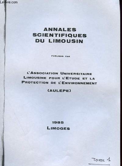 ANNALES SCIENTIFIQUES DU LIMOUSIN (PHOTOCOPIE) TOME 1