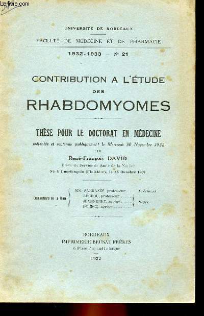 THESE N 21 POUR LE DOCTORAT EN MEDECINE - CONTRIBUTION A L'ETUDE DES RHABDOMYOMES