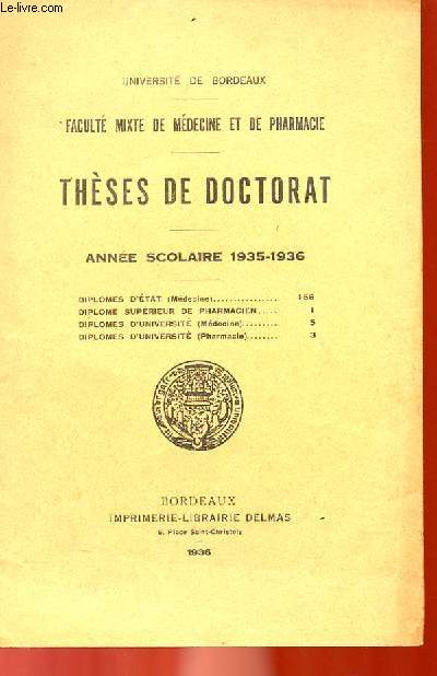 THESES DE DOCTORAT - ANNEE SCOLAIRE 1935-1936