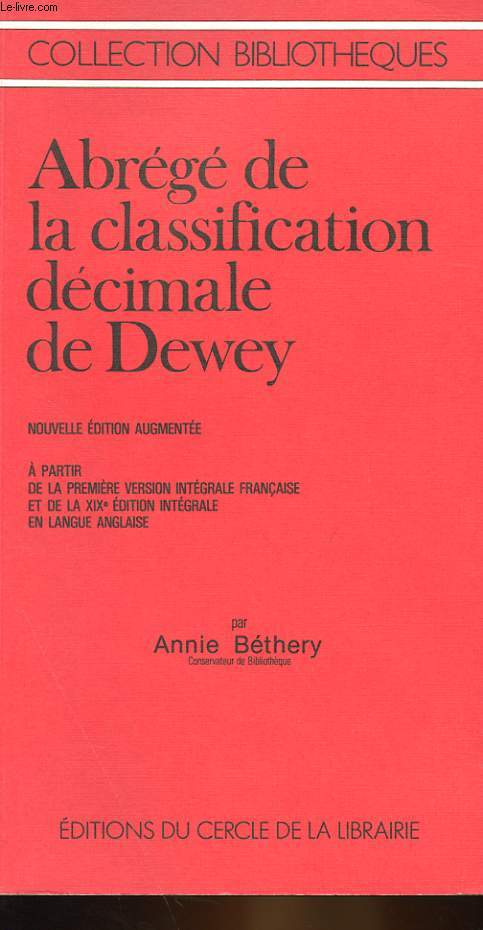 ABREGE DE LA CLASSIFICATION DECIMALE DE DEWEY