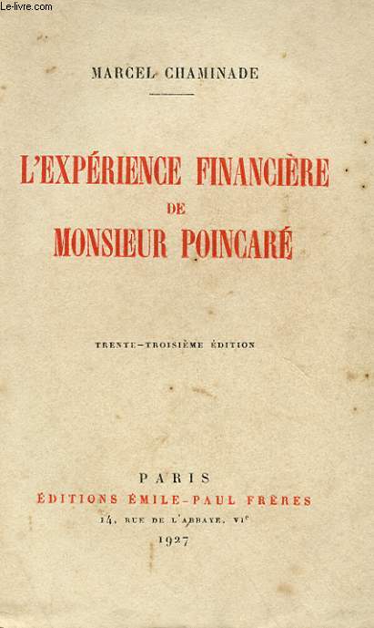 L'EXPERIENCE FINANCIERE DE MONSIEUR POINCARE