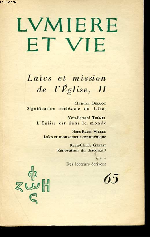 TOME XII - N 65 - LAICS ET MISSION DE L'EGLISE, II