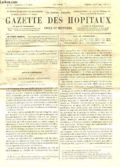 GAZETTE DES HOPITAUX CIVILS ET MILITAIRES N 65 - 65e ANNEE