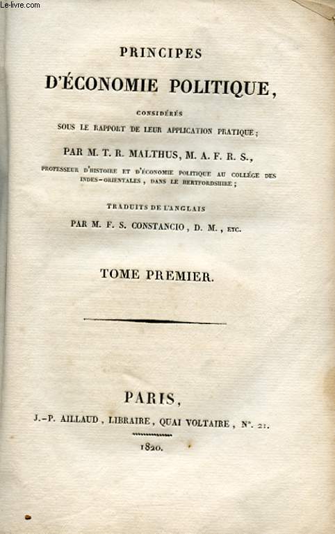 PRINCIPES D'ECONOMIE POLITIQUE, CONSIDERES SOUS LE RAPPORT DE LEUR APPLICATION PRATIQUE TOME 1 & 2