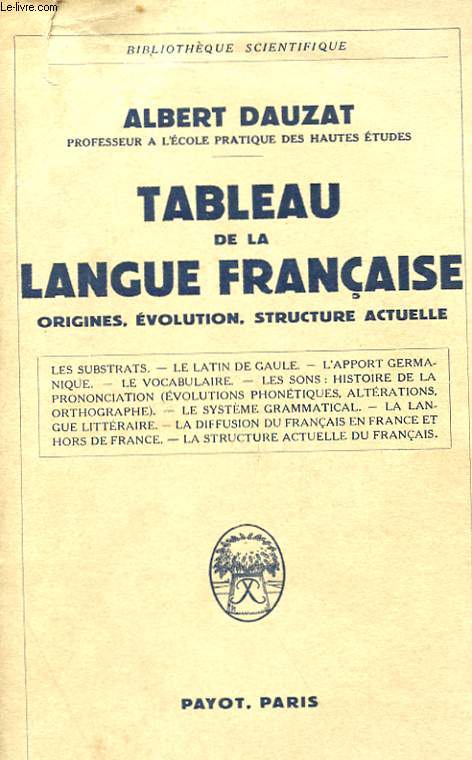 TABLEAU DE LA LANGUE FRANCAISE - ORIGINES, EVOLUTION, STRUCTURE ACTUELLE