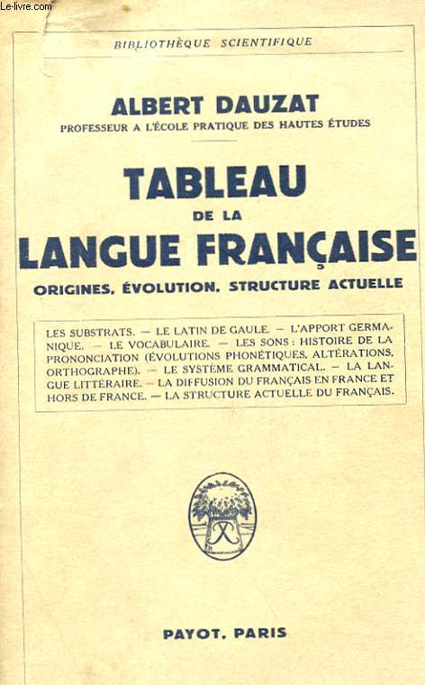 TABLEAU DE LA LANGUE FRANCAISE - ORIGINES, EVOLUTION, STRUCTURE ACTUELLE
