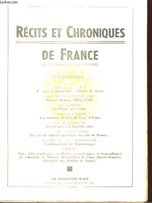 RECITS ET CHRONIQUES DE FRANCE